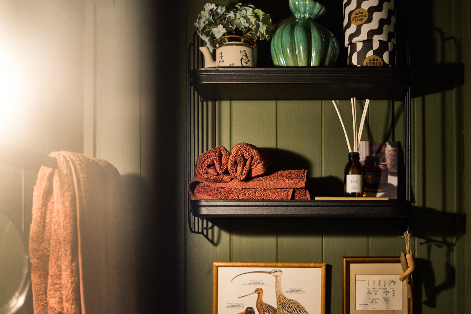 bath towels on a shelf